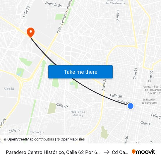 Paradero Centro Histórico,  Calle 62 Por 65 Y 67,Centro to Cd Caucel map