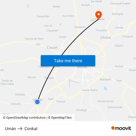 Umán to Conkal map