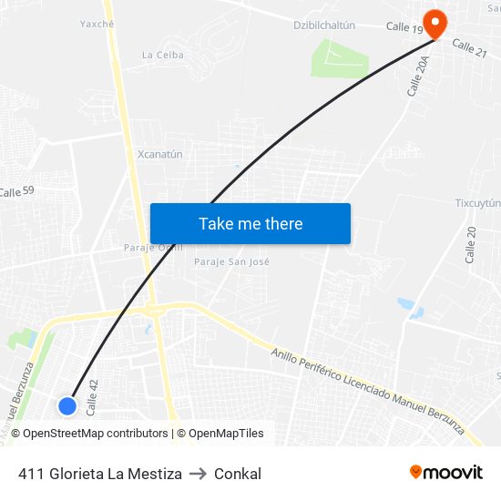 411 Glorieta La Mestiza to Conkal map