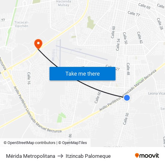 Mérida Metropolitana to Itzincab Palomeque map