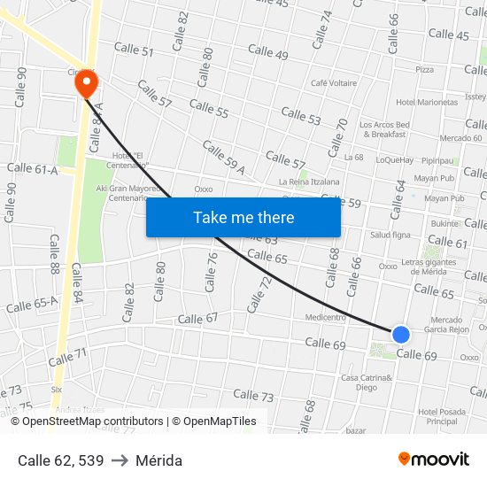 Calle 62, 539 to Mérida map