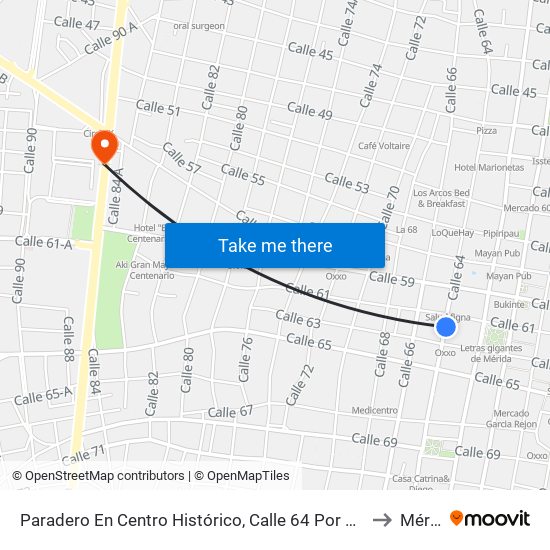 Paradero En Centro Histórico, Calle 64 Por 61 Y 63, Centro to Mérida map