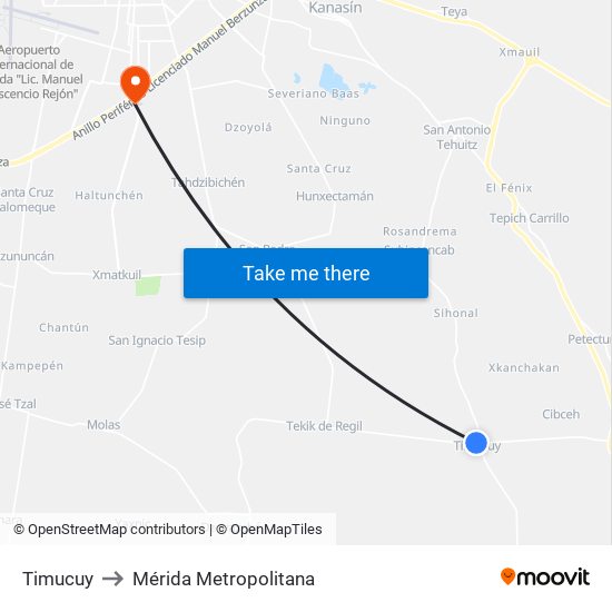 Timucuy to Mérida Metropolitana map