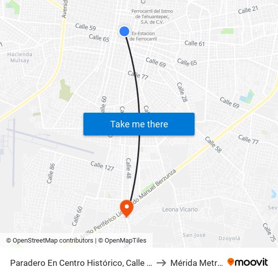 Paradero En Centro Histórico, Calle 58 Por 61 Y 63, Centro to Mérida Metropolitana map