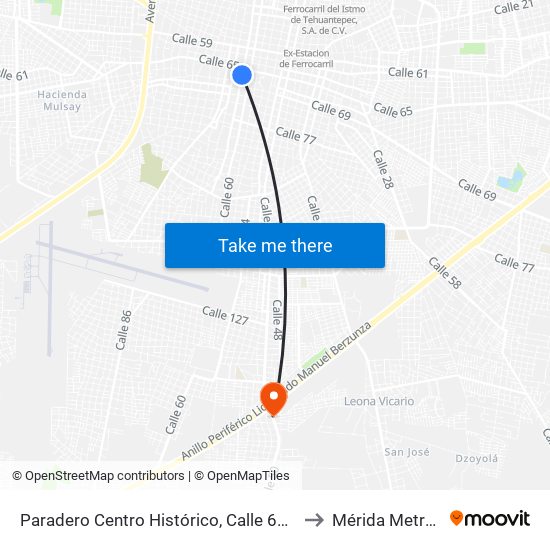 Paradero Centro Histórico,  Calle 62 Por 65 Y 67,Centro to Mérida Metropolitana map