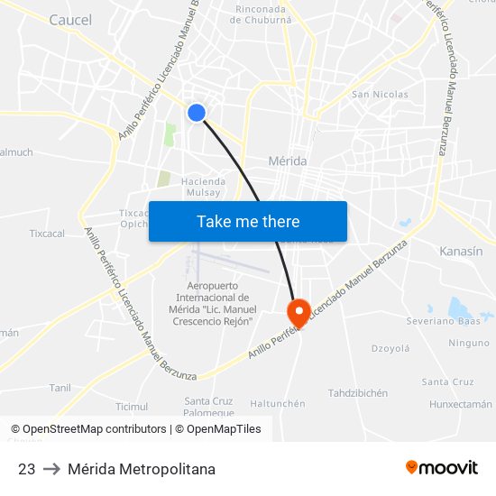 23 to Mérida Metropolitana map