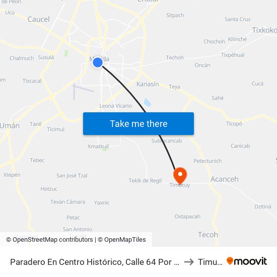 Paradero En Centro Histórico, Calle 64 Por 61 Y 63, Centro to Timucuy map