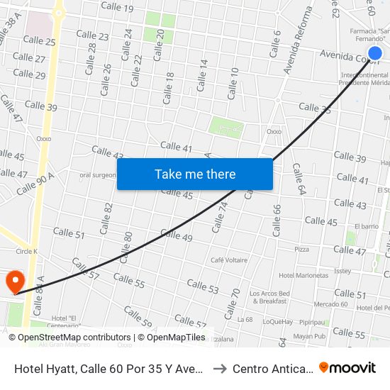 Hotel Hyatt, Calle 60 Por 35 Y Avenida Colón, Centro to Centro Anticanceroso map