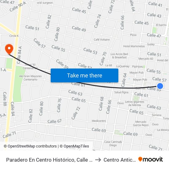 Paradero En Centro Histórico, Calle 58 Por 61 Y 63, Centro to Centro Anticanceroso map