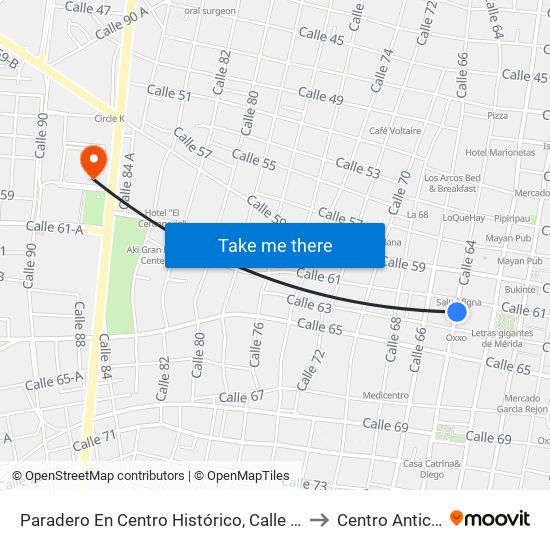 Paradero En Centro Histórico, Calle 64 Por 61 Y 63, Centro to Centro Anticanceroso map