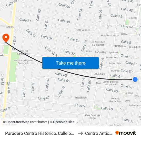 Paradero Centro Histórico, Calle 61 Por 54 Y 56, Centro to Centro Anticanceroso map