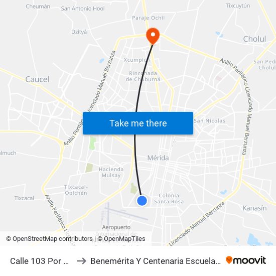 Calle 103 Por 64e Y 64a, Delio Moreno Cantón to Benemérita Y Centenaria Escuela Normal De Educación Primaria ""Rodolfomenéndez De La Peña"" map