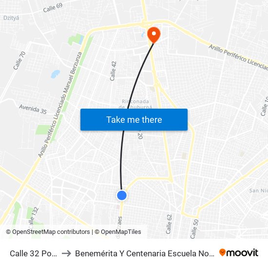 Calle 32 Por 13 Y 15, San Damián to Benemérita Y Centenaria Escuela Normal De Educación Primaria ""Rodolfomenéndez De La Peña"" map