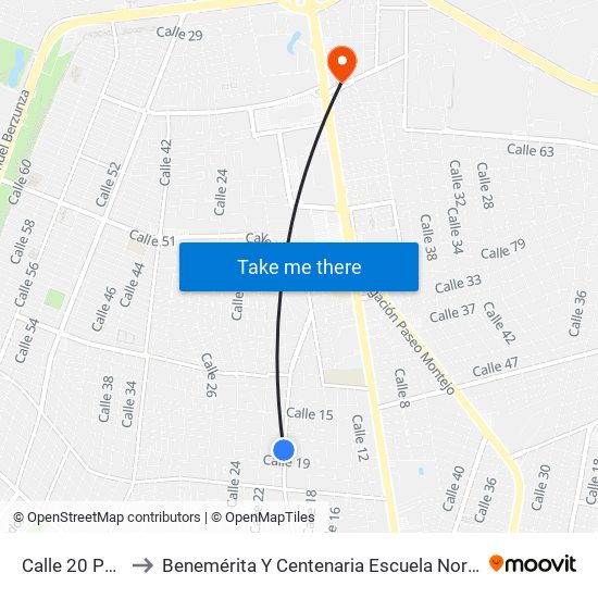 Calle 20 Por 17 Y 19, Chuburná to Benemérita Y Centenaria Escuela Normal De Educación Primaria ""Rodolfomenéndez De La Peña"" map