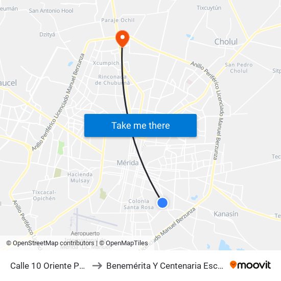 Calle 10 Oriente Por 1 Y 2 Sur, Fraccionamiento Unidad Morelos to Benemérita Y Centenaria Escuela Normal De Educación Primaria ""Rodolfomenéndez De La Peña"" map