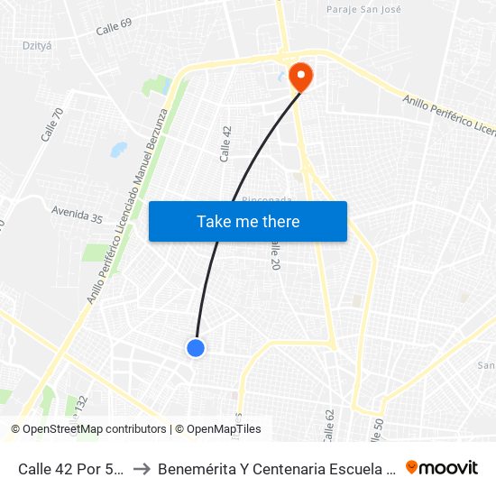 Calle 42 Por 5e Y 5f, Residencial Pensiones. to Benemérita Y Centenaria Escuela Normal De Educación Primaria ""Rodolfomenéndez De La Peña"" map