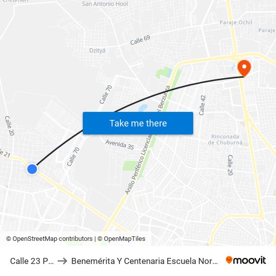 Calle 23 Por 12 Y 10, Caucel to Benemérita Y Centenaria Escuela Normal De Educación Primaria ""Rodolfomenéndez De La Peña"" map