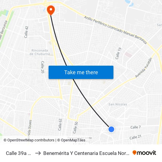 Calle 39a Por 8 Y 10, Mayapán to Benemérita Y Centenaria Escuela Normal De Educación Primaria ""Rodolfomenéndez De La Peña"" map