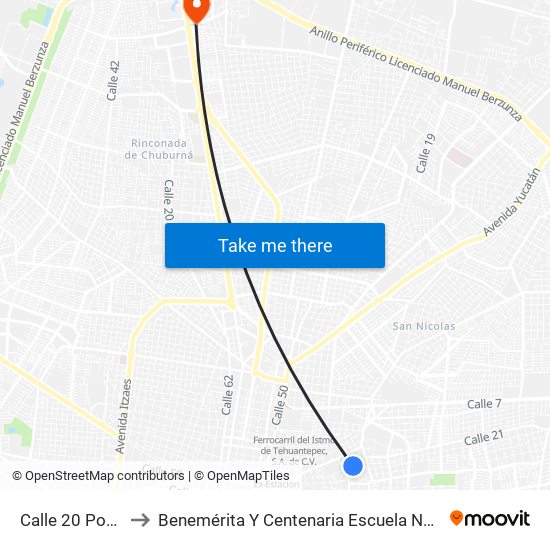 Calle 20 Por 21 Y 23, Chuminópolis to Benemérita Y Centenaria Escuela Normal De Educación Primaria ""Rodolfomenéndez De La Peña"" map