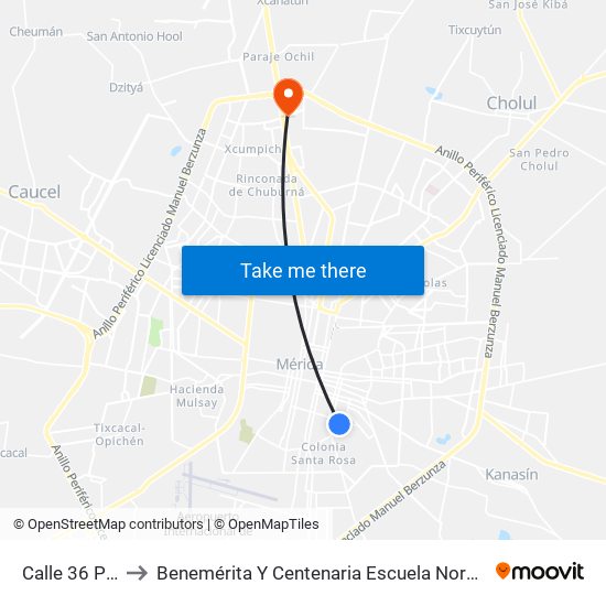 Calle 36 Por 77 Y 79, Centro to Benemérita Y Centenaria Escuela Normal De Educación Primaria ""Rodolfomenéndez De La Peña"" map