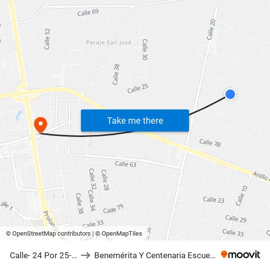 Calle- 24 Por 25- A Y 88 Fraccionamiento, Algarrobos to Benemérita Y Centenaria Escuela Normal De Educación Primaria ""Rodolfomenéndez De La Peña"" map