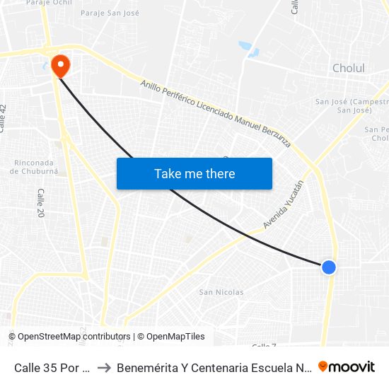 Calle 35 Por 2 Y 4, Colonia Santa María to Benemérita Y Centenaria Escuela Normal De Educación Primaria ""Rodolfomenéndez De La Peña"" map