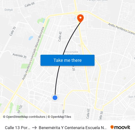 Calle 13 Por 46 Y 48, Colonia Roma to Benemérita Y Centenaria Escuela Normal De Educación Primaria ""Rodolfomenéndez De La Peña"" map