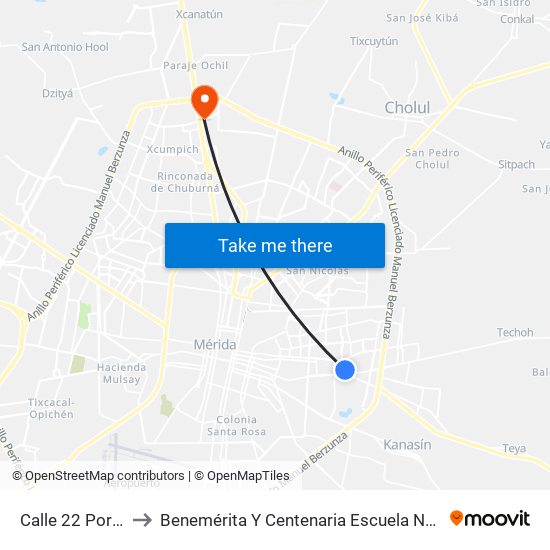 Calle 22 Por 25 Y 23, Nueva Chichén to Benemérita Y Centenaria Escuela Normal De Educación Primaria ""Rodolfomenéndez De La Peña"" map