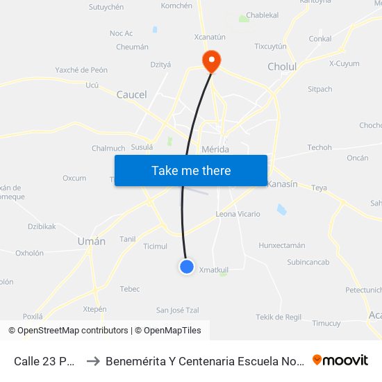 Calle 23 Por 16 Y 18, Dzununcán to Benemérita Y Centenaria Escuela Normal De Educación Primaria ""Rodolfomenéndez De La Peña"" map