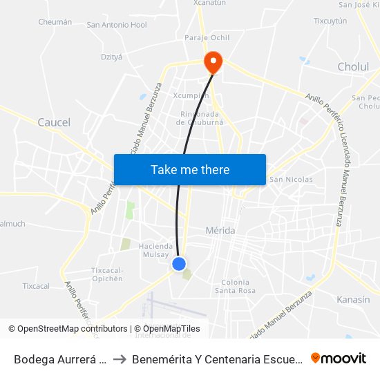 Bodega Aurrerá Itzáes, Avenida Itzáes Por 79a Y 79d to Benemérita Y Centenaria Escuela Normal De Educación Primaria ""Rodolfomenéndez De La Peña"" map