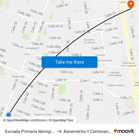 Escuela Primaria Remigio Aguilar Sosa, Calle 57 Por 46 Y 48, Fraccionamiento Francisco De Montejo to Benemérita Y Centenaria Escuela Normal De Educación Primaria ""Rodolfomenéndez De La Peña"" map