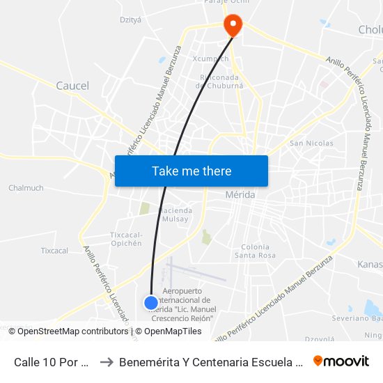 Calle 10 Por 51 Y 22, San Marcos Nocoh I to Benemérita Y Centenaria Escuela Normal De Educación Primaria ""Rodolfomenéndez De La Peña"" map