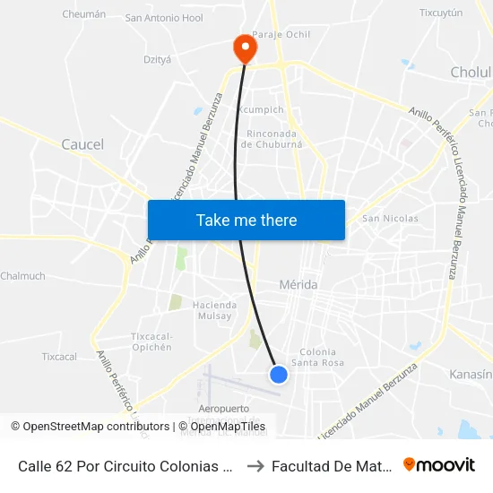 Calle 62 Por Circuito Colonias Y Calle 113, Castilla Cámara to Facultad De Matemáticas (Uady) map