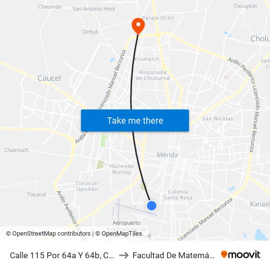 Calle 115 Por 64a Y 64b, Castilla Cámara to Facultad De Matemáticas (Uady) map
