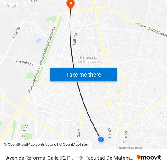 Avenida Reforma, Calle 72 Por 43 Y 41, Centro to Facultad De Matemáticas (Uady) map