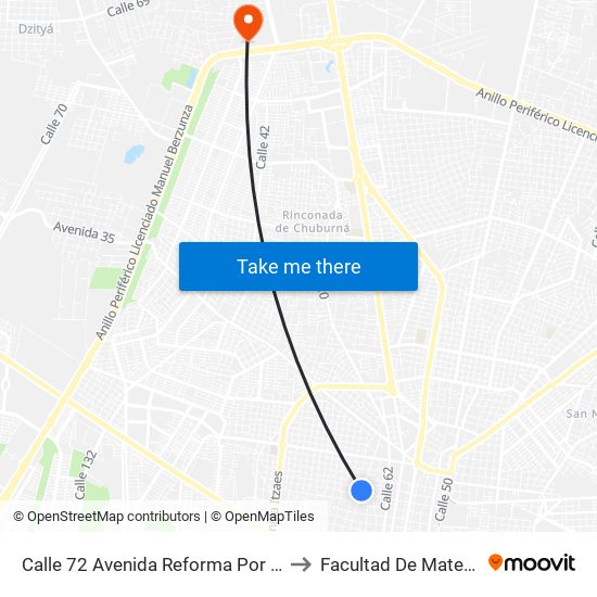 Calle 72 Avenida Reforma Por 37 Y 39, García Ginerés to Facultad De Matemáticas (Uady) map