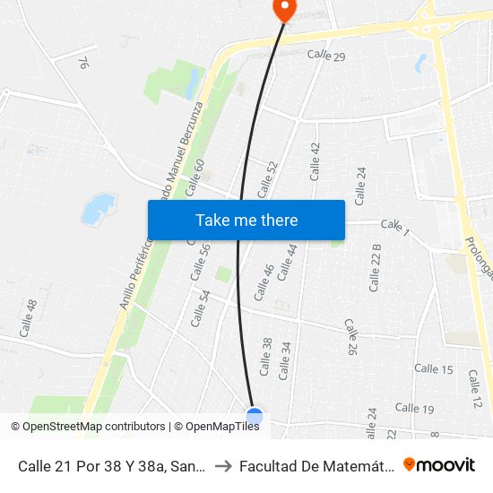 Calle 21 Por 38 Y 38a, San Pedro Uxmal to Facultad De Matemáticas (Uady) map