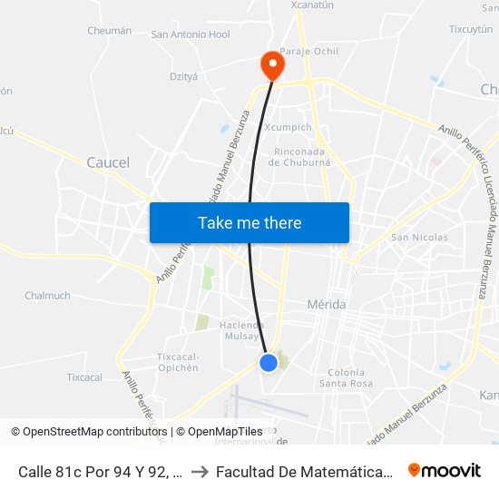 Calle 81c Por 94 Y 92, Obrera to Facultad De Matemáticas (Uady) map