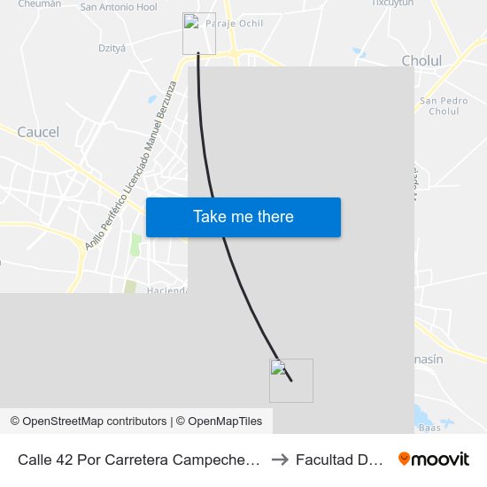 Calle 42 Por Carretera Campeche-Mérida Y 21 Fraccionamiento San Nicolás Del Sur to Facultad De Matemáticas (Uady) map