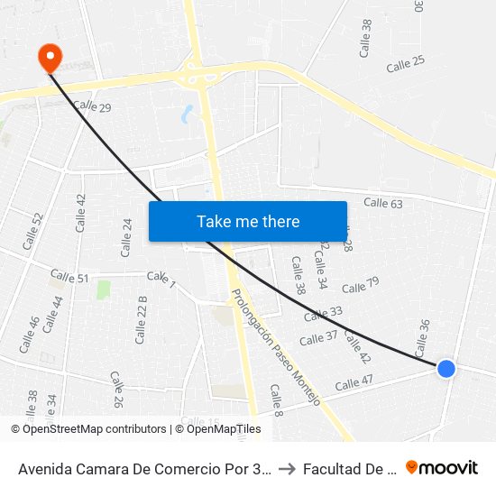 Avenida Camara De Comercio Por 32a Y Avenida Andrés Gracía Lavín San Ramón Norte to Facultad De Matemáticas (Uady) map