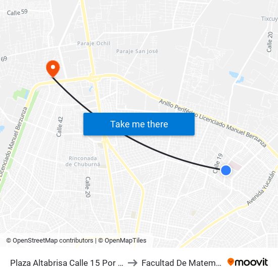 Plaza Altabrisa Calle 15 Por 24 Y 22 Altabrisa to Facultad De Matemáticas (Uady) map
