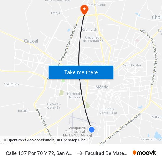 Calle 137 Por 70 Y 72, San Antonio Xluch Y Nocoh to Facultad De Matemáticas (Uady) map