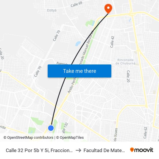 Calle 32 Por 5b Y 5i, Fraccionamiento Juanpablo II to Facultad De Matemáticas (Uady) map