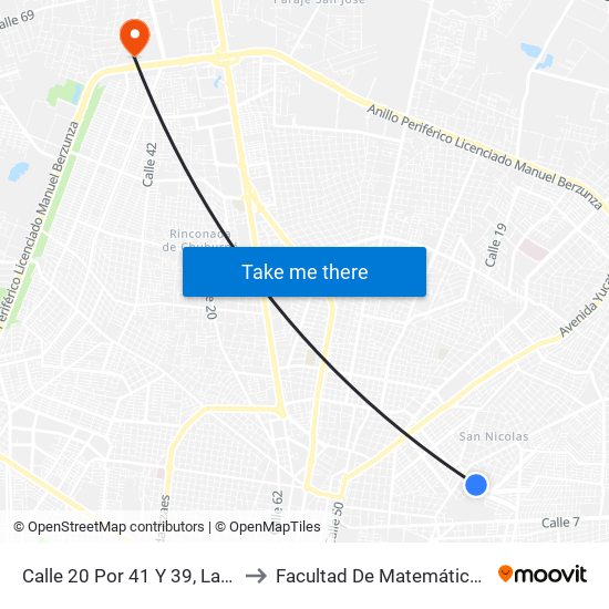 Calle 20 Por 41 Y 39, Las Palmas to Facultad De Matemáticas (Uady) map