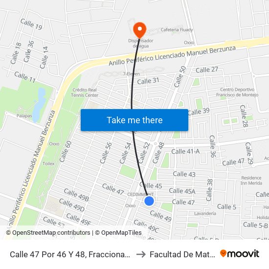 Calle 47 Por 46 Y 48, Fraccionamiento Francisco De Montejo to Facultad De Matemáticas (Uady) map