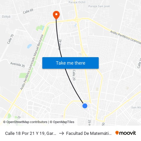 Calle 18 Por 21 Y 19, García Ginerés to Facultad De Matemáticas (Uady) map