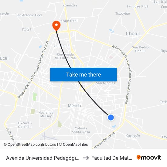 Avenida Universidad Pedagógica Por 15h Y 8e, Vergel 65 to Facultad De Matemáticas (Uady) map