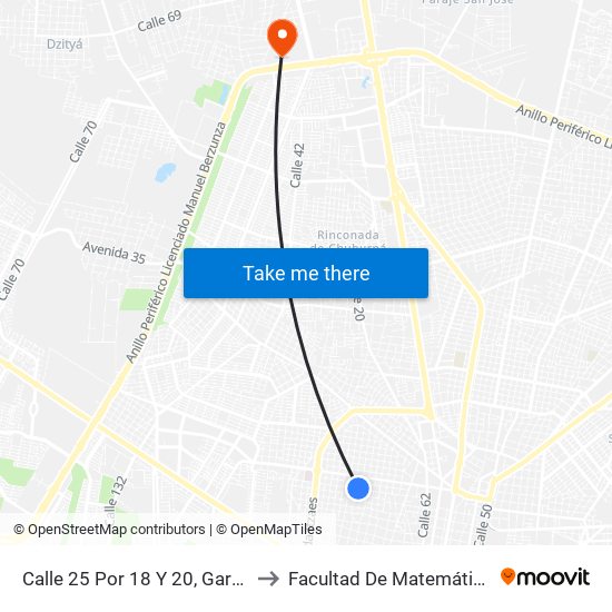 Calle 25 Por 18 Y 20, Garcia Ginerés. to Facultad De Matemáticas (Uady) map