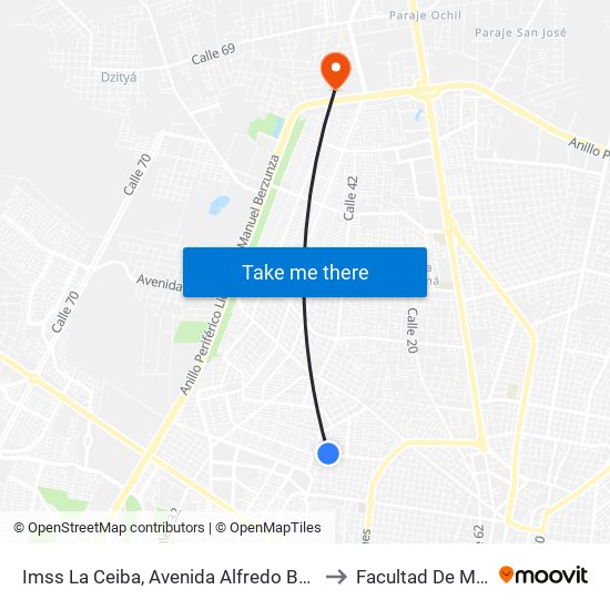 Imss La Ceiba, Avenida Alfredo Barrera Vazquez Por 38 Y 40, Pensiones to Facultad De Matemáticas (Uady) map