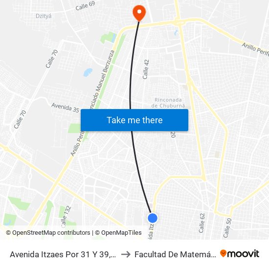 Avenida  Itzaes Por 31 Y 39, García Ginerés. to Facultad De Matemáticas (Uady) map